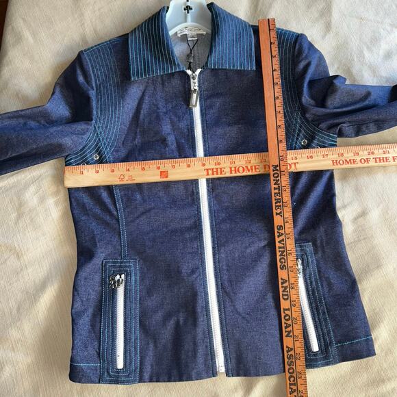 St John Sport Jacket Blue Denim Full Zip Pockets Casual Shoulder Pads size P - Picture 10 of 10